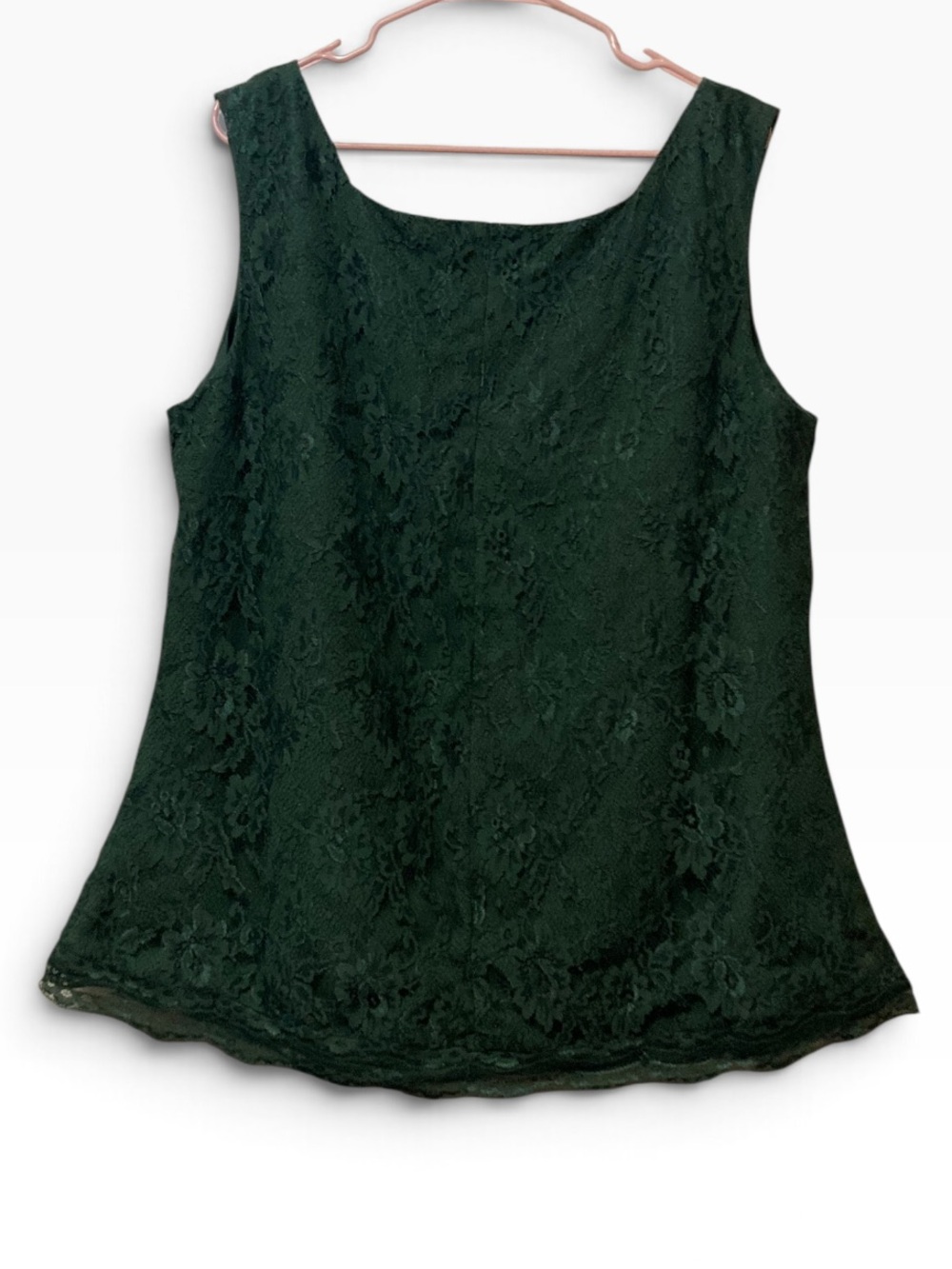 Sleeveless Dark Green Lace Shell Top